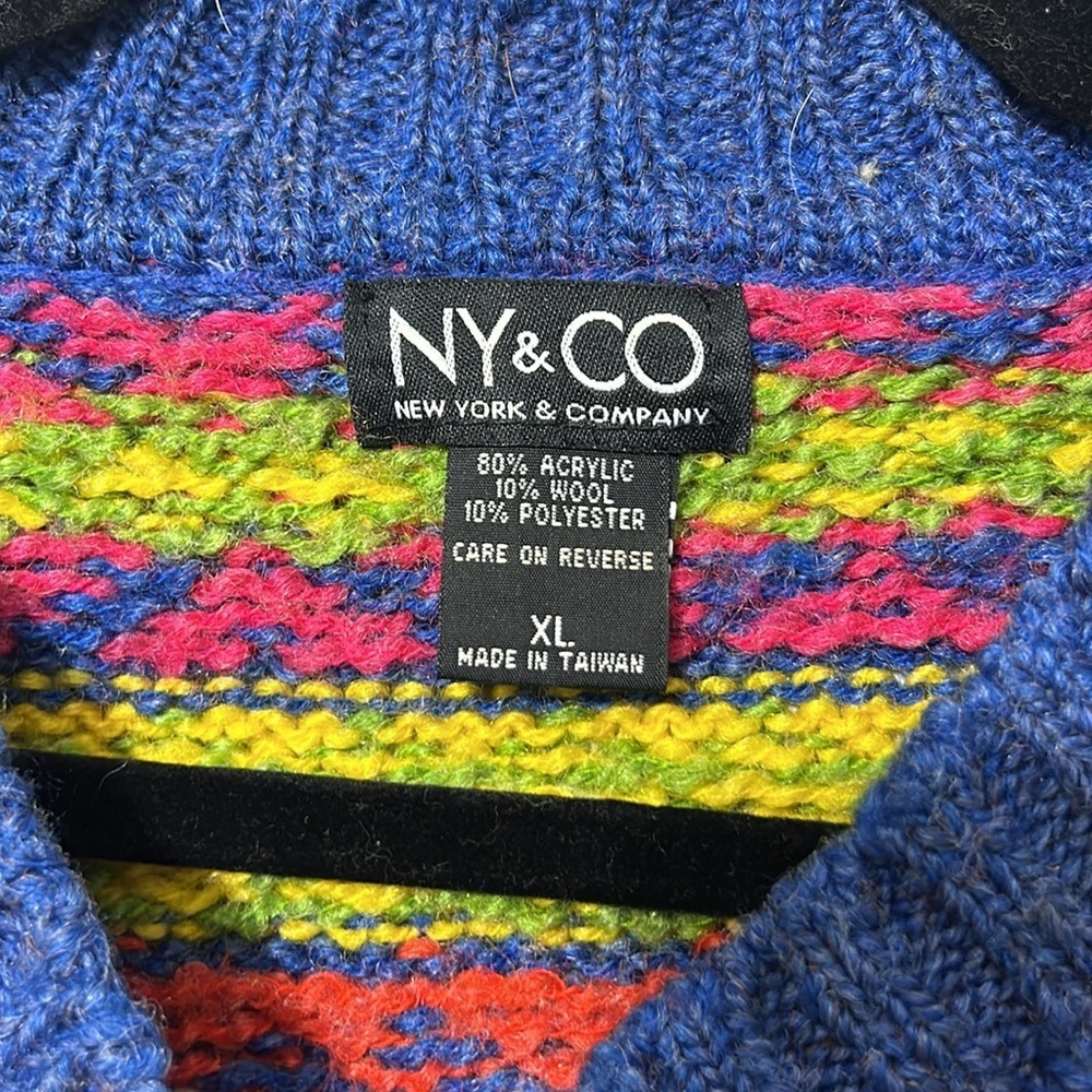 NYC Women's XL Multicolor V-Neck Long Sleeve Sweater Cabincore Eclectic Grandpa - Picture 3 of 4